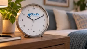 Clock representing the timing and onset of alcohol withdrawal symptoms.