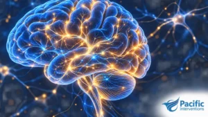 Illustration of brain activity associated with alcohol withdrawal syndrome and neurological symptoms.