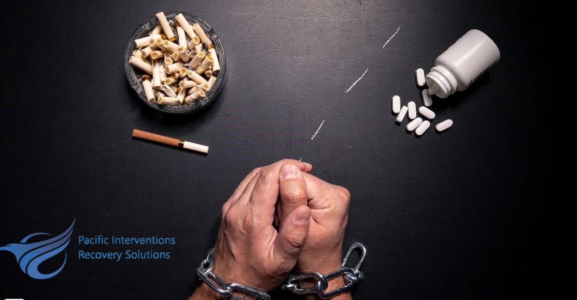 man chained to addiction