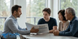 A family and a Canadian interventionist reviewing a structured individualized addiction interventions roadmap for recovery and medical safety