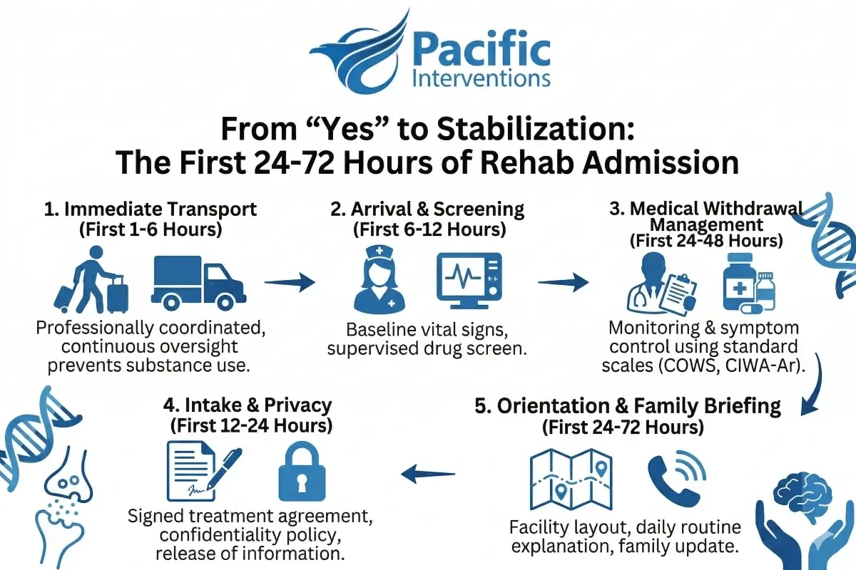 the first 72 hours of the rehab process after an intervention summarized