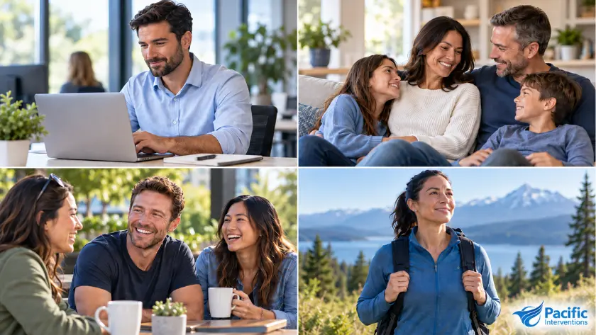 People living their lives while still participating in an outpatient alcohol and drug addiction rehab program at Pacific Interventions.